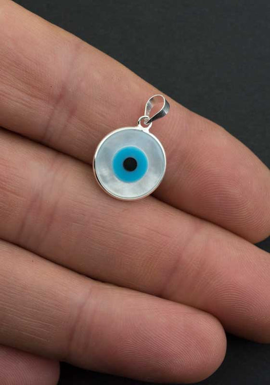 Pendentif Œil Bleu Nazar Boncuk en Nacre et Argent Massif 925 – Bijou Protecteur Ethnique