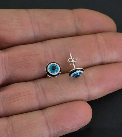 Boucles d’Oreilles Œil Bleu Nazar Boncuk en Argent 925