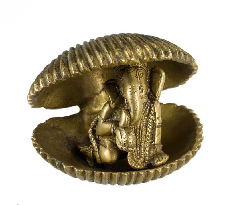 Statue Ganesh Dans Un Coquillage En Laiton – Artisanat Indien