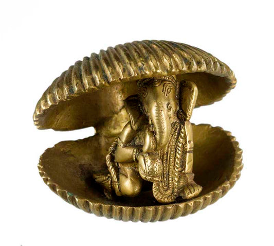 Statue Ganesh Dans Un Coquillage En Laiton – Artisanat Indien