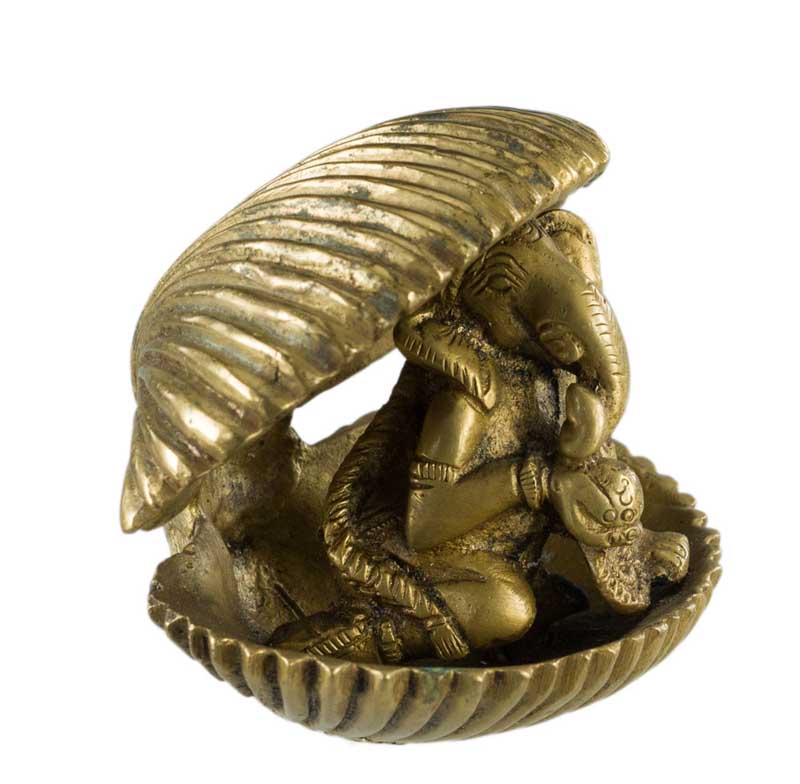 Statue Ganesh Dans Un Coquillage En Laiton – Artisanat Indien