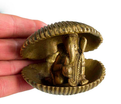 Statue Ganesh Dans Un Coquillage En Laiton – Artisanat Indien