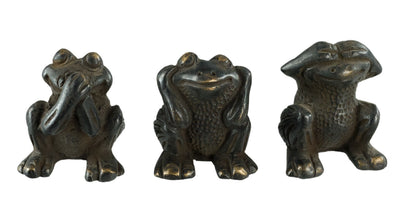 Statuettes Trois Grenouilles de la Sagesse En Laiton Patiné – Artisanat Indien
