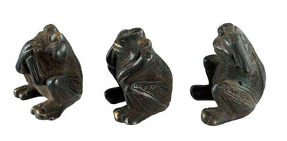3 Grenouilles de la Sagesse en Laiton Patiné – Artisanat Indien