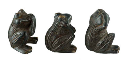 3 Grenouilles de la Sagesse en Laiton Patiné – Artisanat Indien