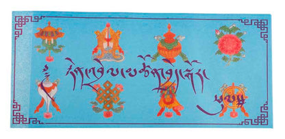 Enveloppe à Offrande Bouddhiste Bleue – Symboles Auspicieux en Papier Artisanal