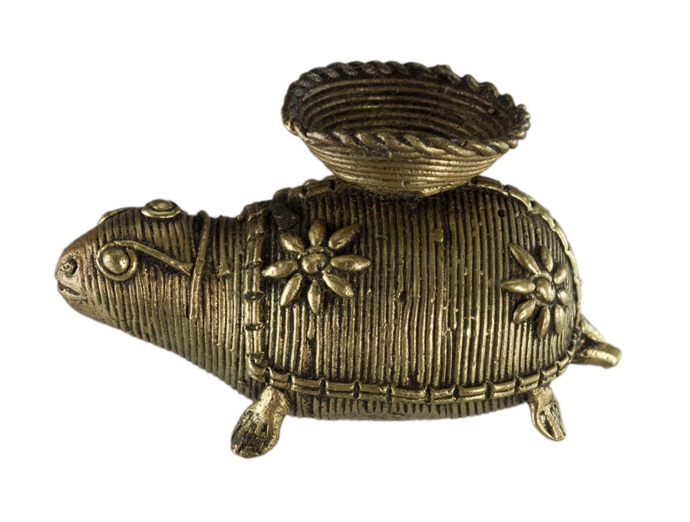 Porte-Encens Tortue En Laiton – Art Tribal Bastar Dhokra Inde