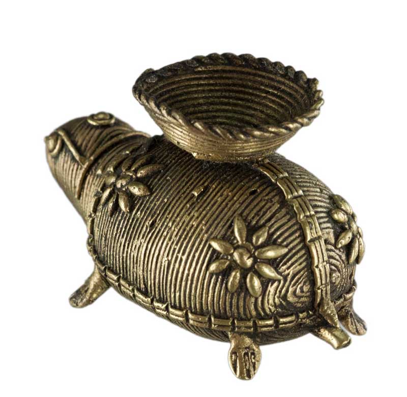 Porte-Encens Tortue En Laiton – Art Tribal Bastar Dhokra Inde