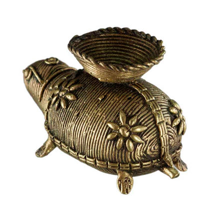 Porte-Encens Tortue En Laiton – Art Tribal Bastar Dhokra Inde