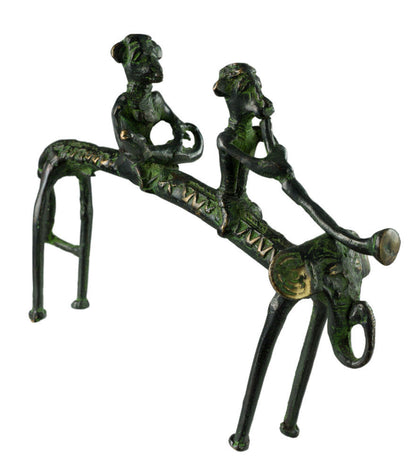 Statue 2 Musiciens Cavaliers Sur Éléphant – Bastar Dhokra – Art Tribal Indien