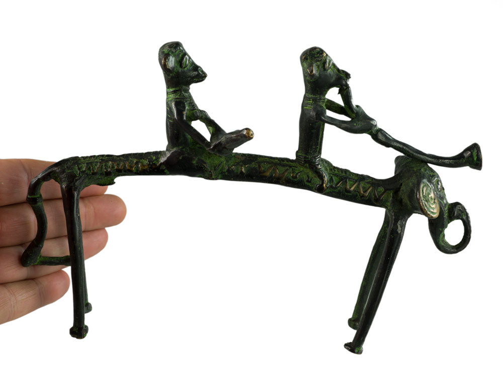 Statue 2 Musiciens Cavaliers Sur Éléphant – Bastar Dhokra – Art Tribal Indien