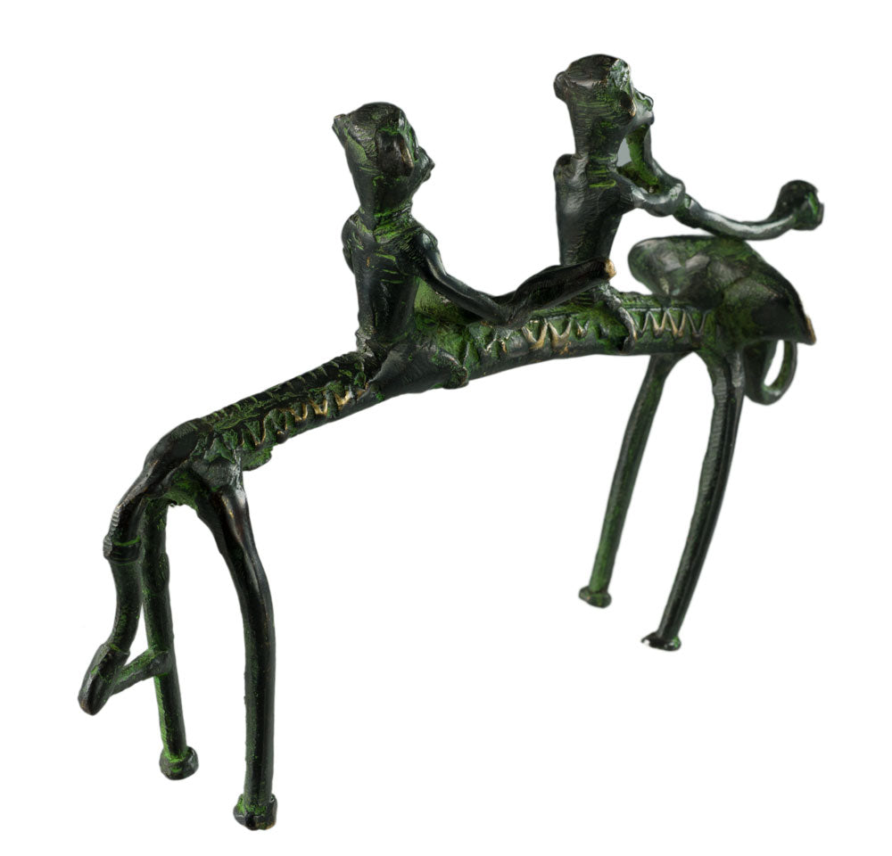Statue 2 Musiciens Cavaliers Sur Éléphant – Bastar Dhokra – Art Tribal Indien