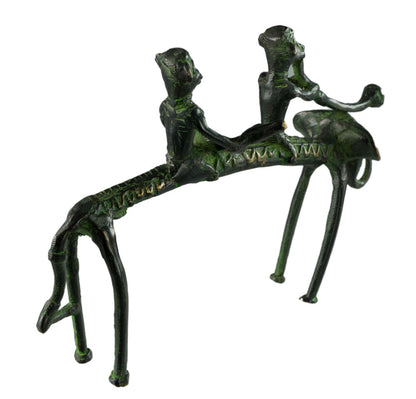 Statue 2 Musiciens Cavaliers Sur Éléphant – Bastar Dhokra – Art Tribal Indien