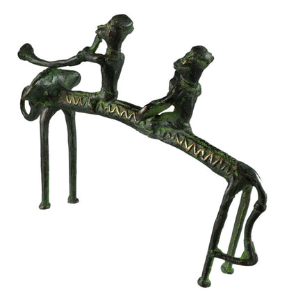 Statue 2 Musiciens Cavaliers Sur Éléphant – Bastar Dhokra – Art Tribal Indien