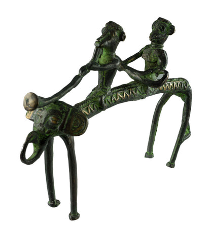 Statue 2 Musiciens Cavaliers Sur Éléphant – Bastar Dhokra – Art Tribal Indien