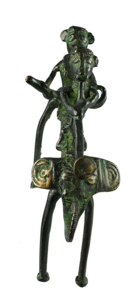 Statue 2 Musiciens Cavaliers Sur Éléphant – Bastar Dhokra – Art Tribal Indien