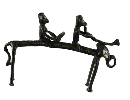 Statue 2 Chasseurs À Dos D’Éléphant – Art Tribal Bastar Dhokra – Pièce Rare