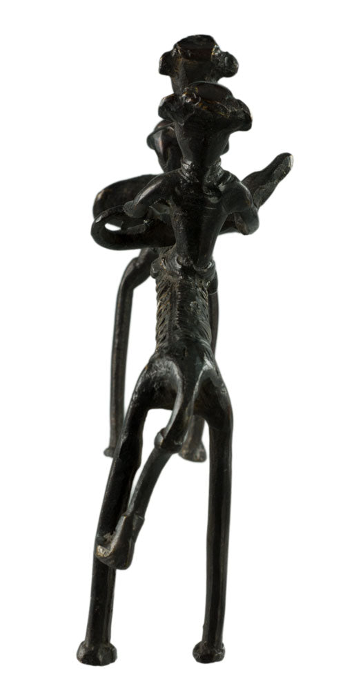 Statue 2 Chasseurs À Dos D’Éléphant – Art Tribal Bastar Dhokra – Pièce Rare