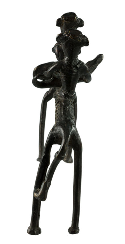 Statue 2 Chasseurs À Dos D’Éléphant – Art Tribal Bastar Dhokra – Pièce Rare