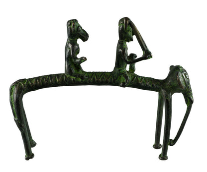 Figurine 2 Cavaliers Sur Éléphant En Laiton – Art Tribal Bastar Dhokra – Pièce Rare Et Unique