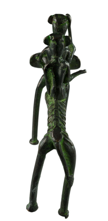 Figurine 2 Cavaliers Sur Éléphant En Laiton – Art Tribal Bastar Dhokra – Pièce Rare Et Unique
