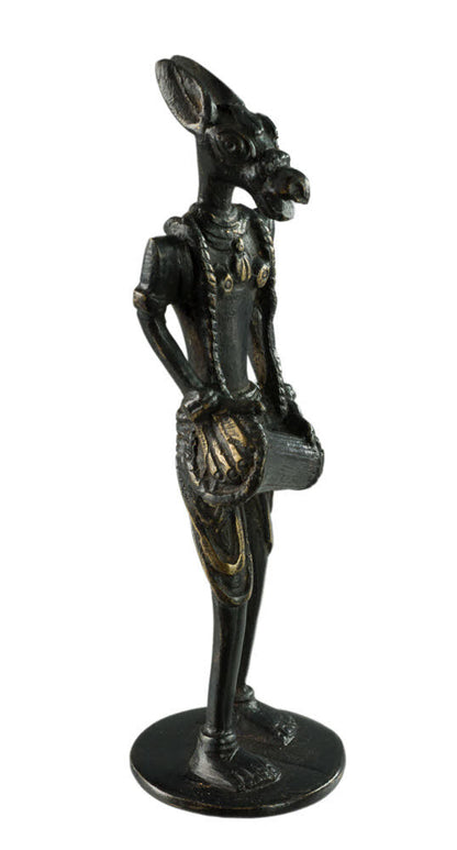 Figurine Zoomorphe Cheval Musicien Dhokra – Art Tribal Bastar Orissa Inde