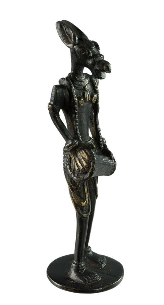 Figurine Zoomorphe Cheval Musicien Dhokra – Art Tribal Bastar Orissa Inde