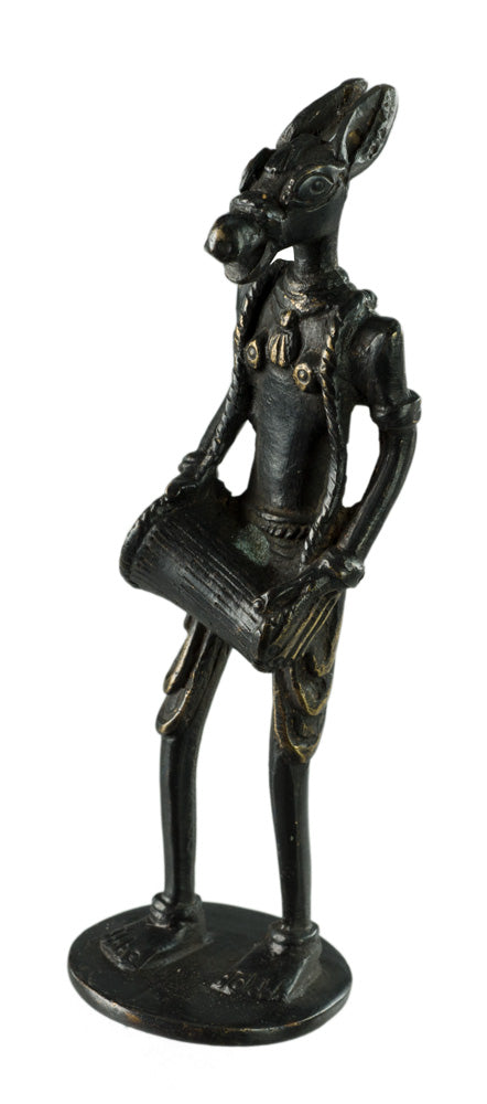 Figurine Zoomorphe Cheval Musicien Dhokra – Art Tribal Bastar Orissa Inde