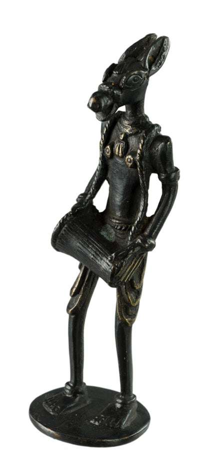 Figurine Zoomorphe Cheval Musicien Dhokra – Art Tribal Bastar Orissa Inde