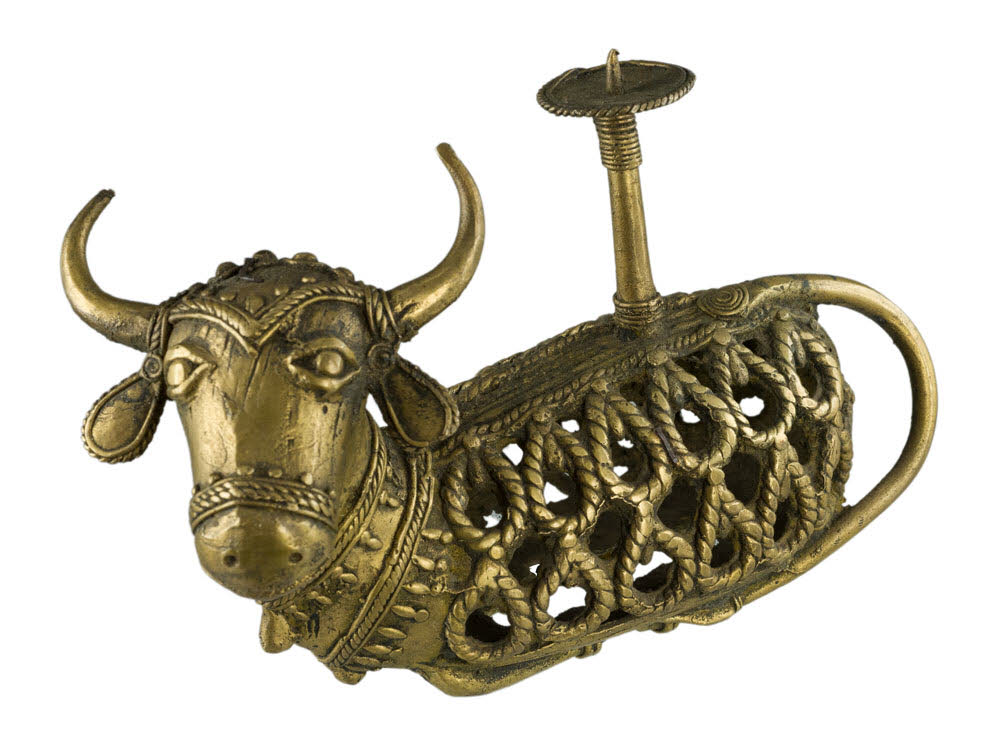 Statue Vache Sacrée Nandi Dhokra – Art Tribal Orissa en Laiton