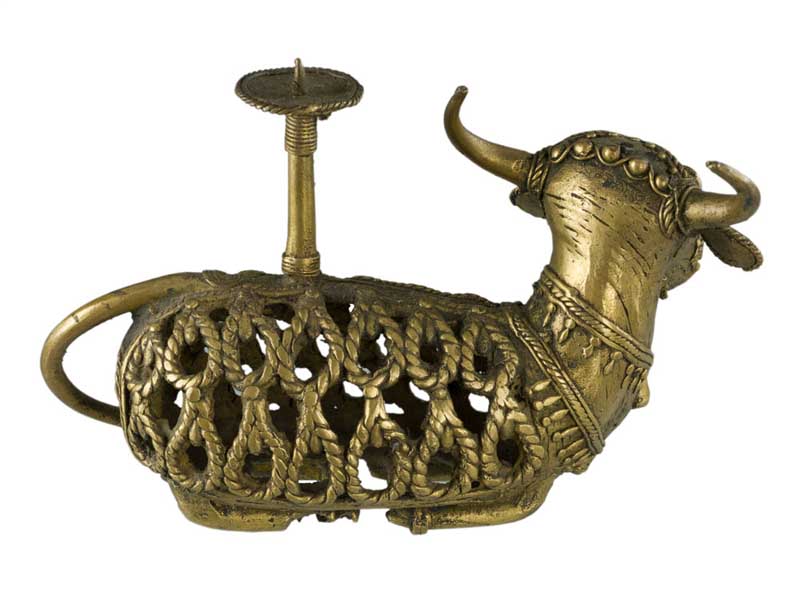 Statue Vache Sacrée Nandi Dhokra – Art Tribal Orissa en Laiton