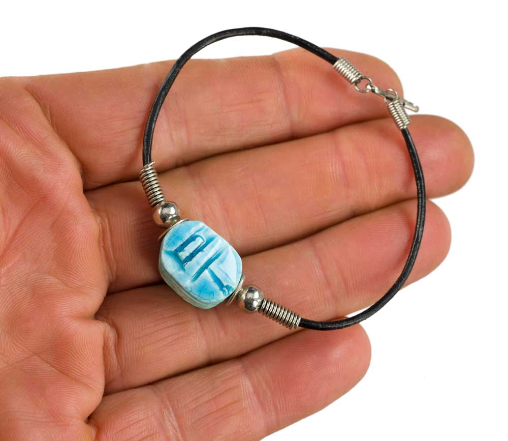 Bracelet Scarabée Khépri en céramique – Symbole de renaissance de l'Égypte ancienne