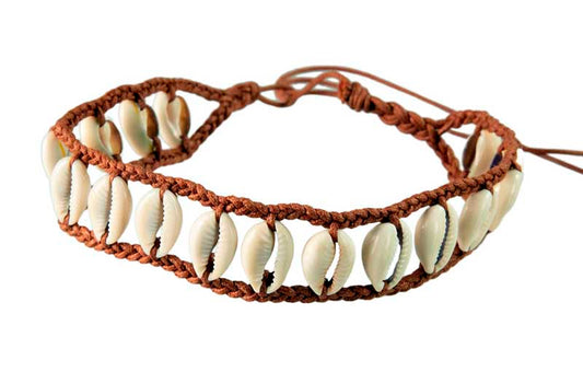 Collier ras de cou Cauri en coquillages Marron – Bijou ethnique artisanal
