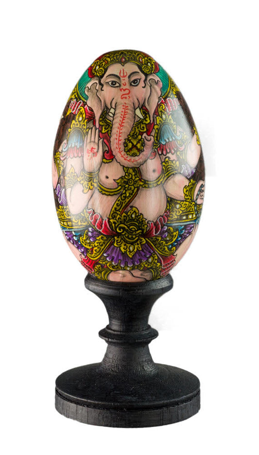 Ganesh Sur Œuf En Bois Peint À La Main – Artisanat De Bali