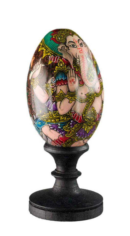 Ganesh Sur Œuf En Bois Peint À La Main – Artisanat De Bali