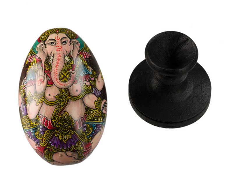 Ganesh Sur Œuf En Bois Peint À La Main – Artisanat De Bali