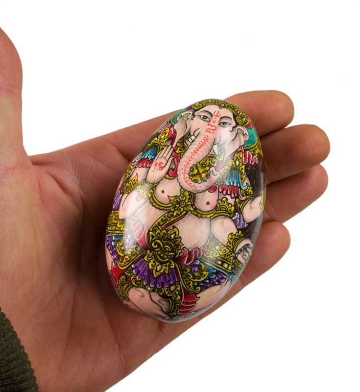 Ganesh Sur Œuf En Bois Peint À La Main – Artisanat De Bali
