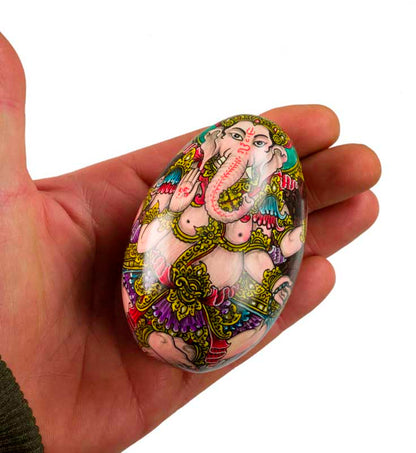 Ganesh Sur Œuf En Bois Peint À La Main – Artisanat De Bali