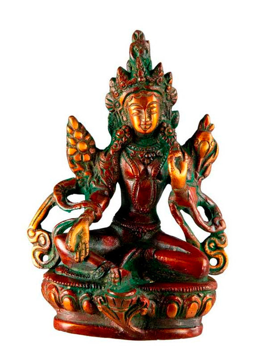 Statue Bouddhiste Tara Verte En Laiton – Artisanat Du Népal