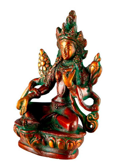 Statue Bouddhiste Tara Verte En Laiton – Artisanat Du Népal