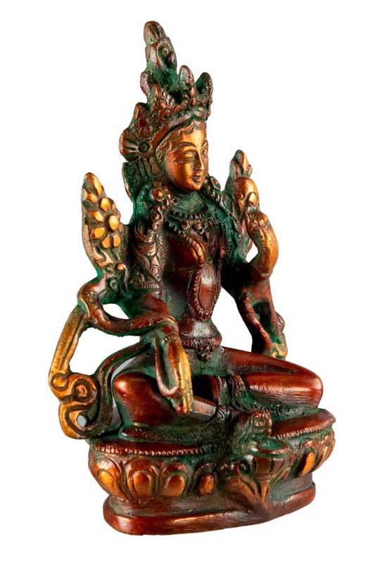 Statue Bouddhiste Tara Verte En Laiton – Artisanat Du Népal