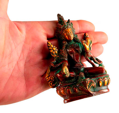 Statue Bouddhiste Tara Verte En Laiton – Artisanat Du Népal