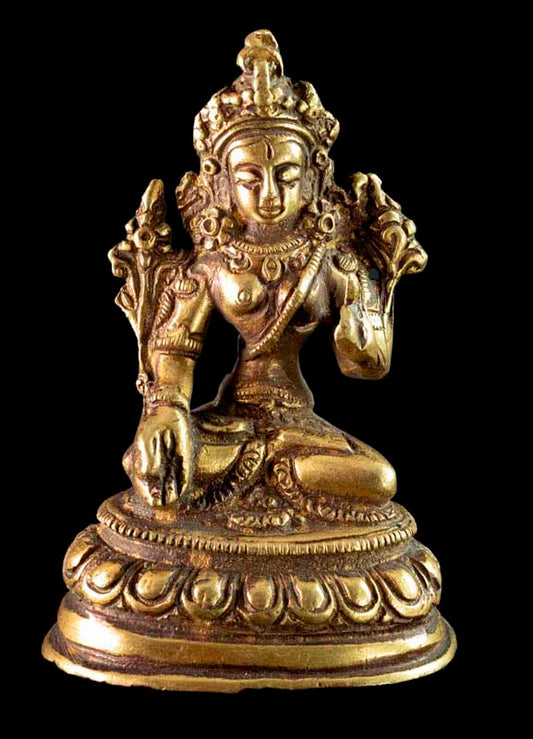 Statue Tara Blanche en Laiton Doré – Artisanat Bouddhiste Tibétain du Népal