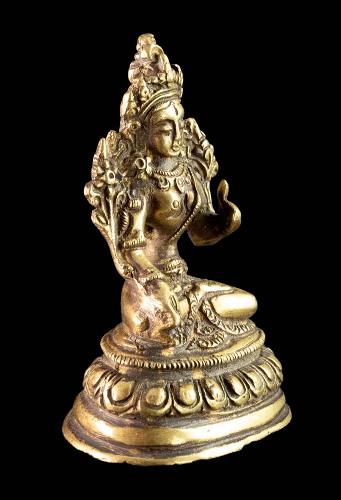 Statue Tara Blanche en Laiton Doré – Artisanat Bouddhiste Tibétain du Népal