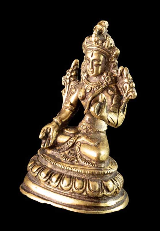 Statue Tara Blanche en Laiton Doré – Artisanat Bouddhiste Tibétain du Népal