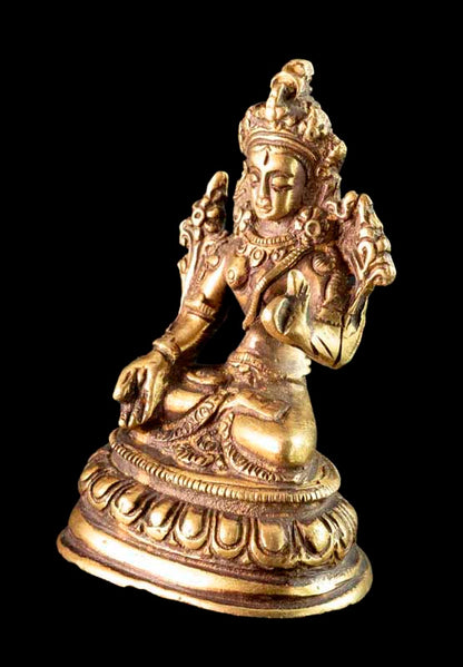 Statue Tara Blanche en Laiton Doré – Artisanat Bouddhiste Tibétain du Népal