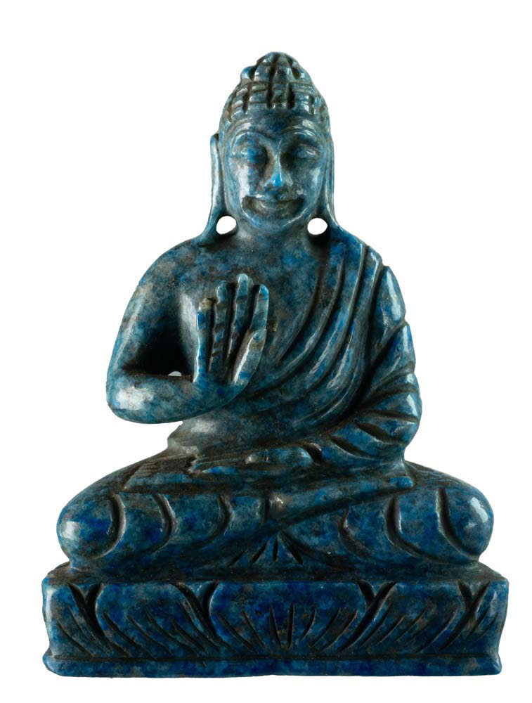 Statue Bouddha tibétain en lapis-lazuli – Sculpture artisanale en pierre précieuse naturelle