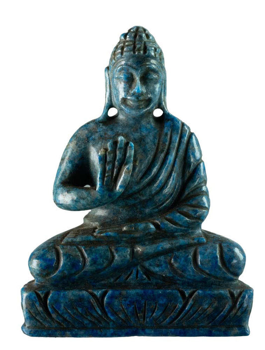 Statue Bouddha tibétain en lapis-lazuli – Sculpture artisanale en pierre précieuse naturelle