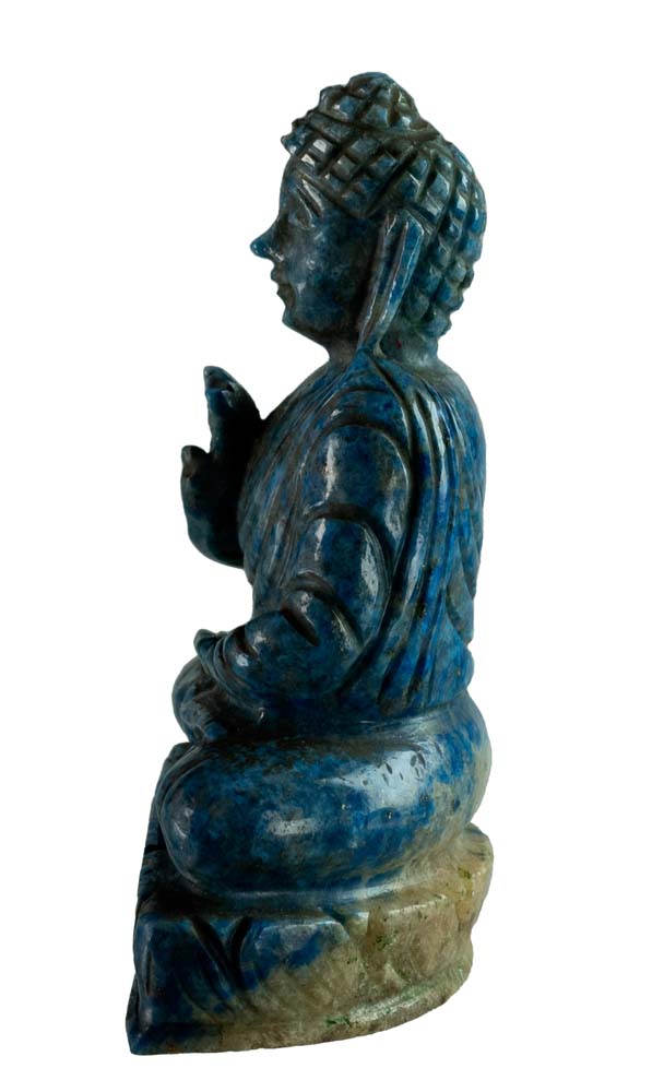 Statue Bouddha tibétain en lapis-lazuli – Sculpture artisanale en pierre précieuse naturelle