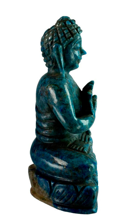 Statue Bouddha tibétain en lapis-lazuli – Sculpture artisanale en pierre précieuse naturelle